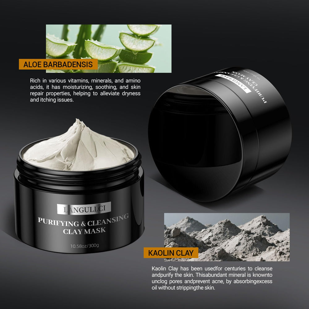 LANGULLCI Purifying Kaolin Clay Mask being applied shows a smooth, refreshed complexion