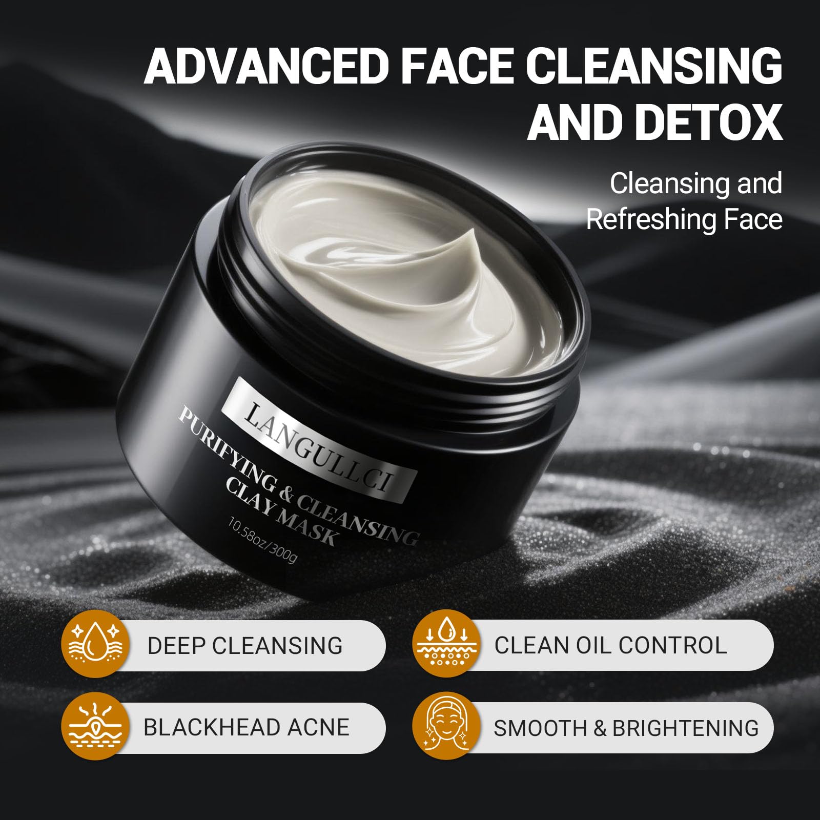 LANGULLCI Purifying Kaolin Clay Mask on face view suggests balanced, matte skin
