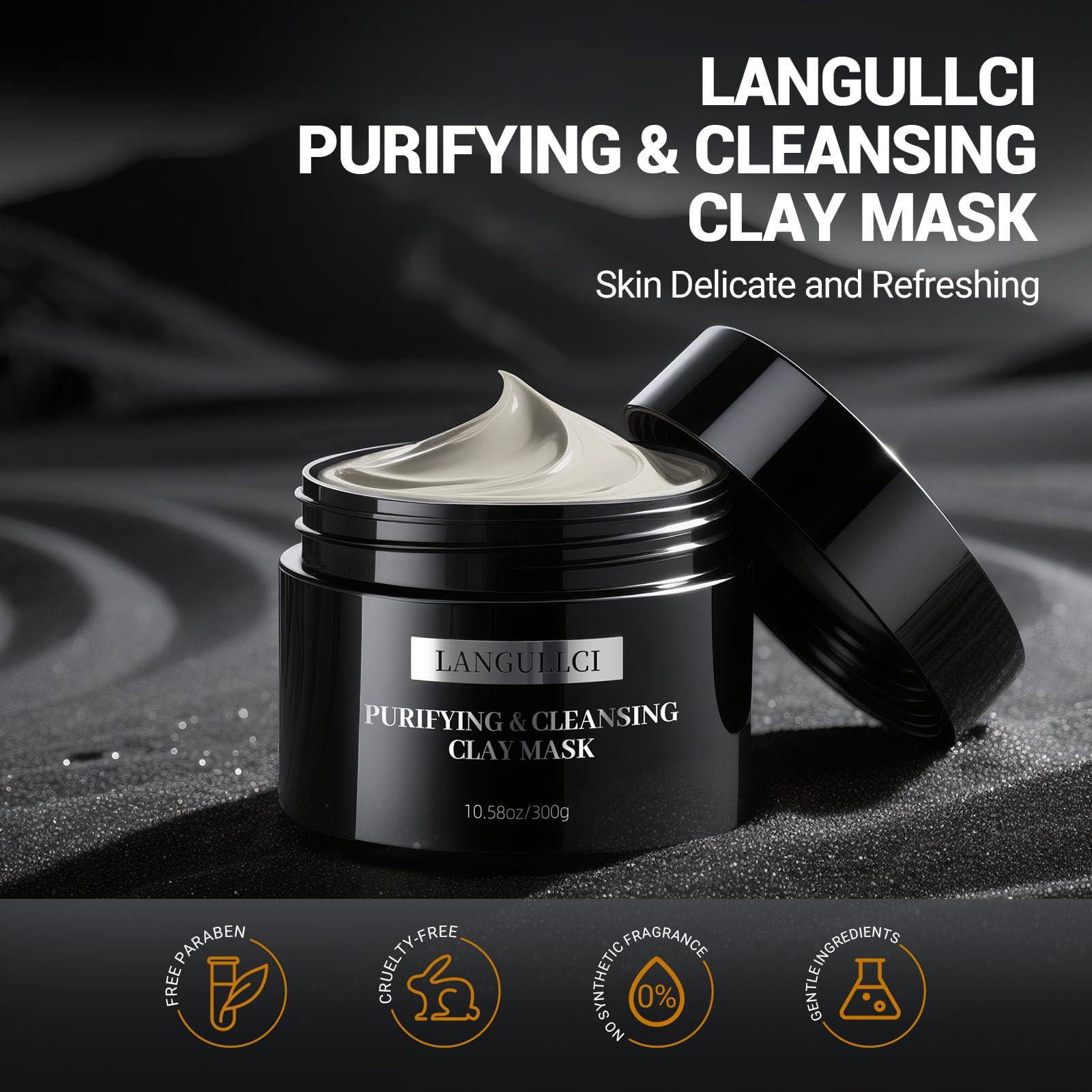 LANGULLCI Purifying Kaolin Clay Mask texture closeup highlights clay purity for pores