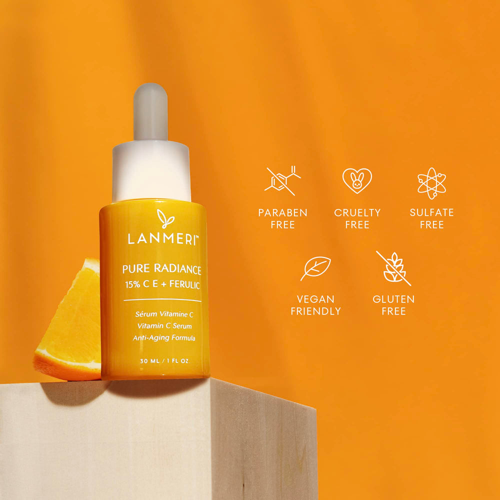 Lanmeri Vitamin C Serum texture closeup shows lightweight serum feel.