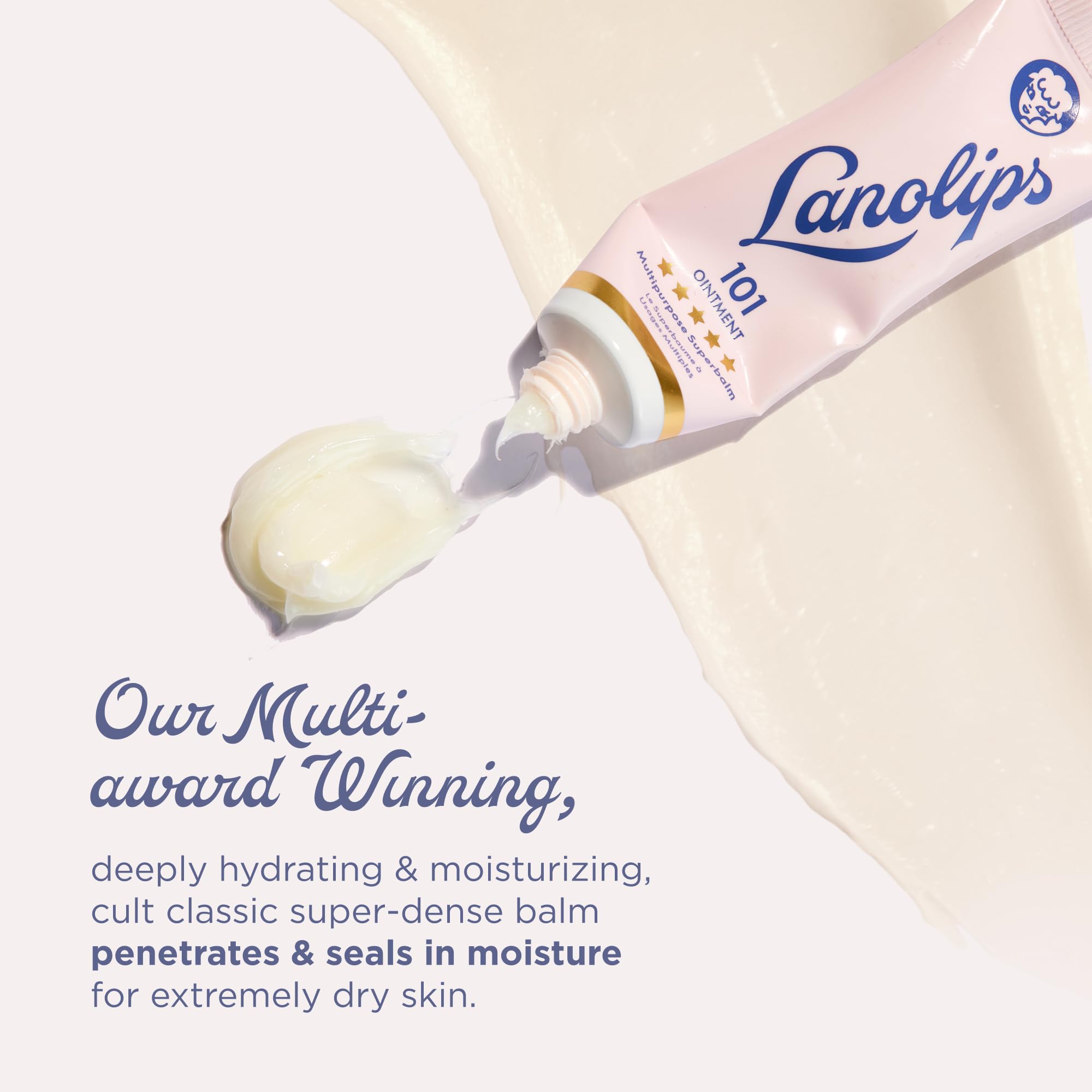 Lanolips 101 Ointment applied to lips for dry-lip relief.