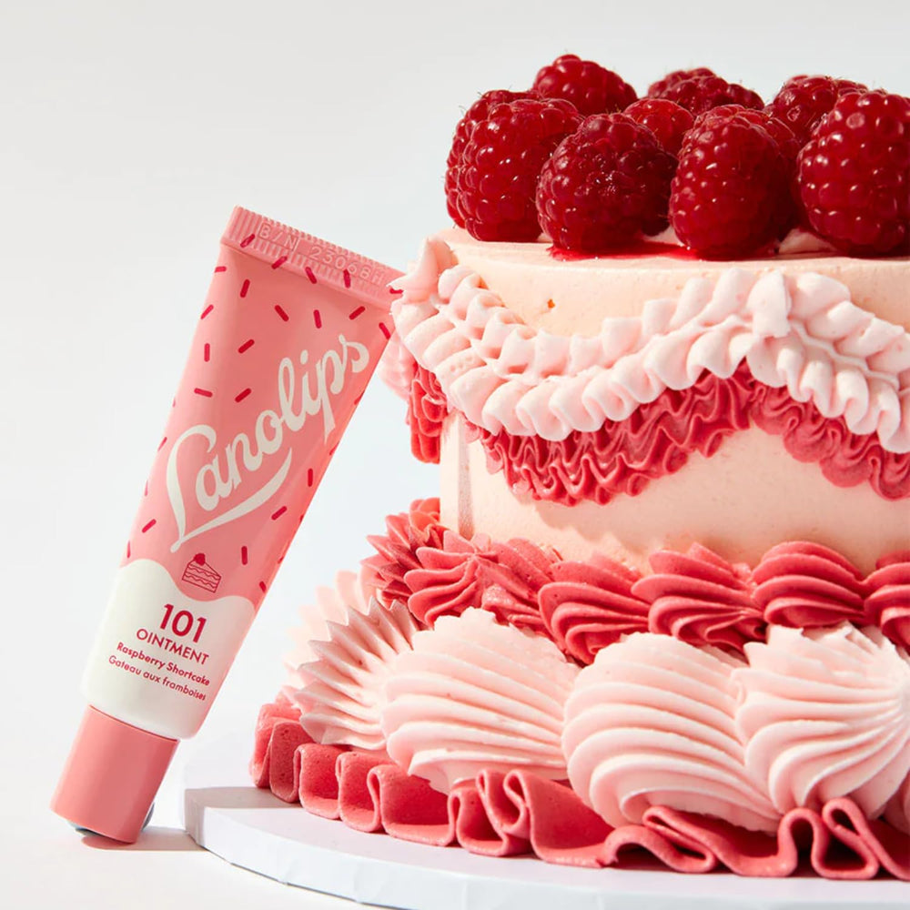Lanolips 101 Ointment Raspberry Shortcake application demonstrates creamy texture on lips