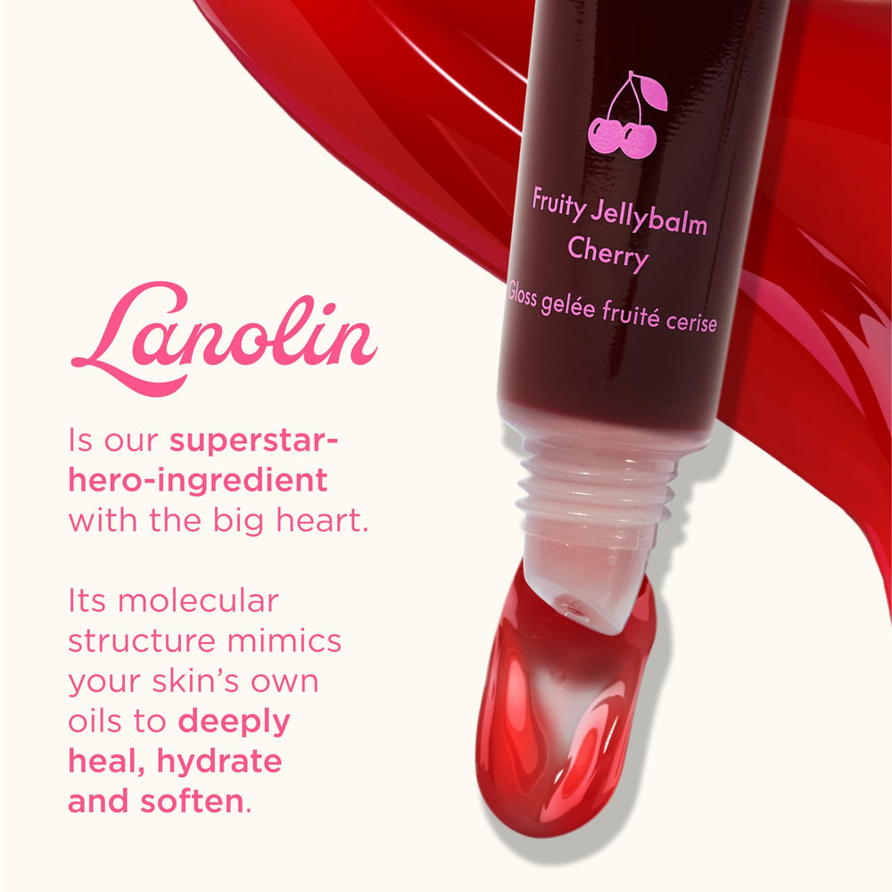 Lanolips Fruity Jellybalm Cherry close-up of cherry pigments on lips