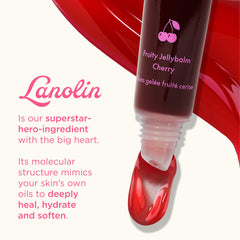 Lanolips Fruity Jellybalm Cherry close-up of cherry pigments on lips