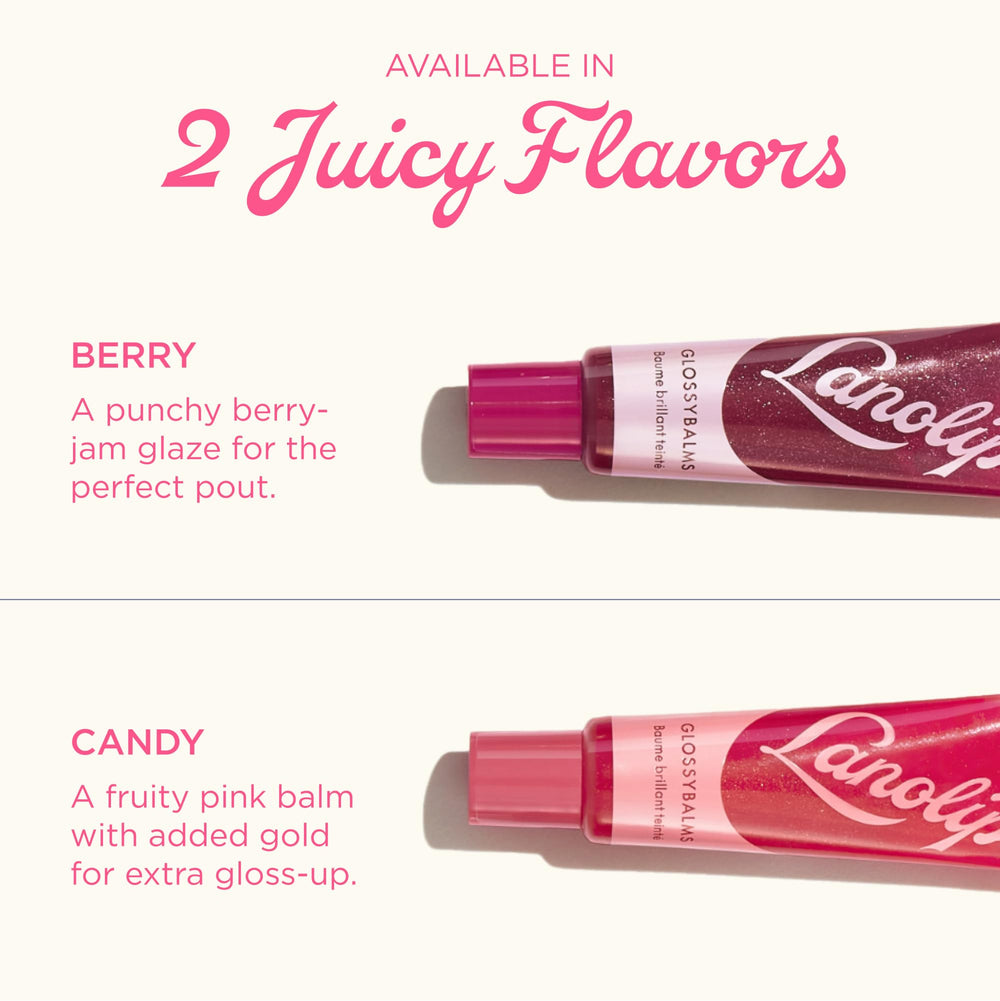 Lanolips Glossybalm berry-gloss-closeup highlights punchy berry tint.