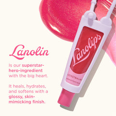 Lanolips Glossybalm Berry on lips showing non-sticky glossy glaze