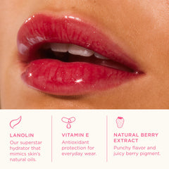 Lanolips Glossybalm berry-pout-closeup shows vibrant tint and smooth texture.