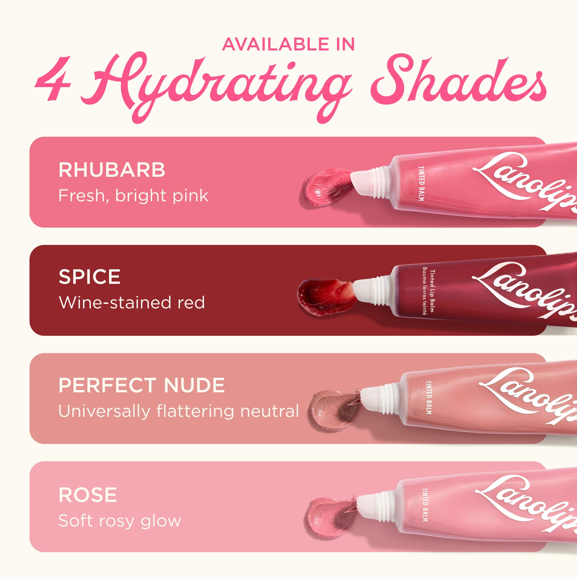Lanolips Rhubarb ingredients close-up with lanolin and shea butter for hydration.