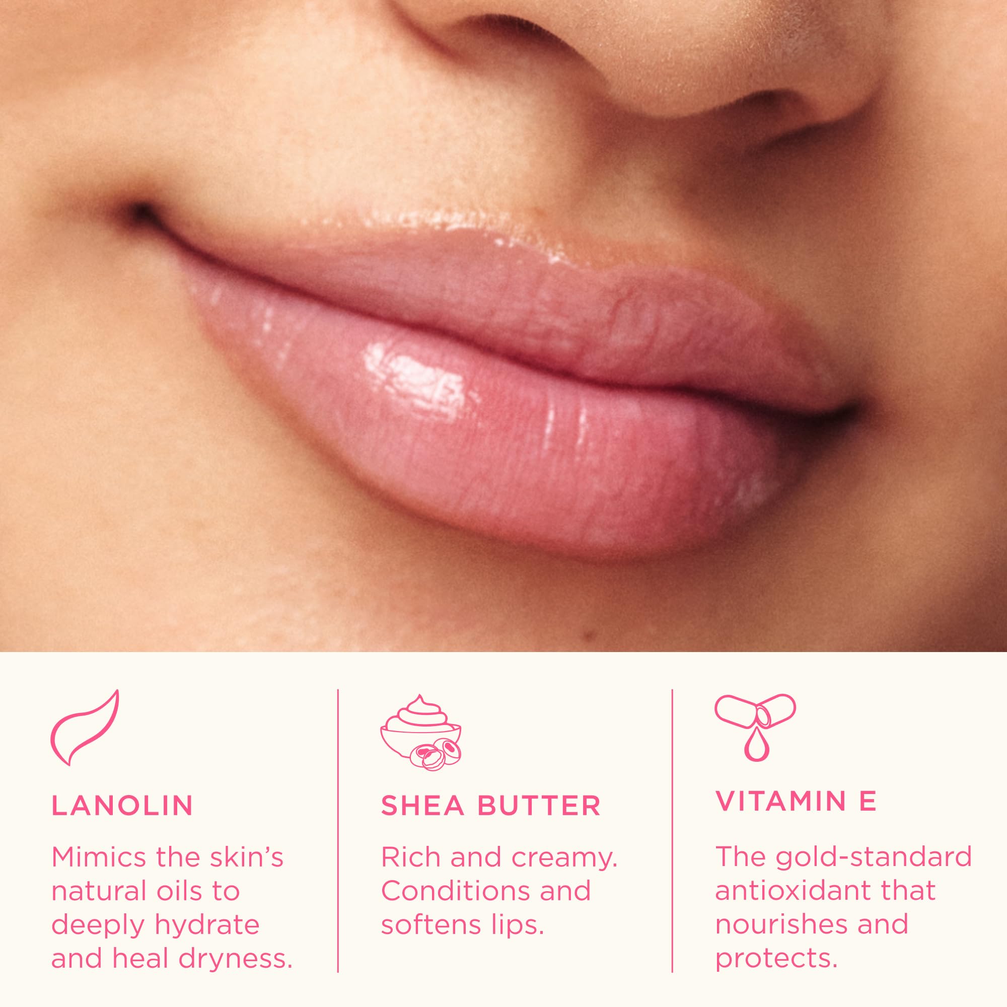 Lanolips Rhubarb tinted lip balm packaging highlighting sustainable lanolin benefits.