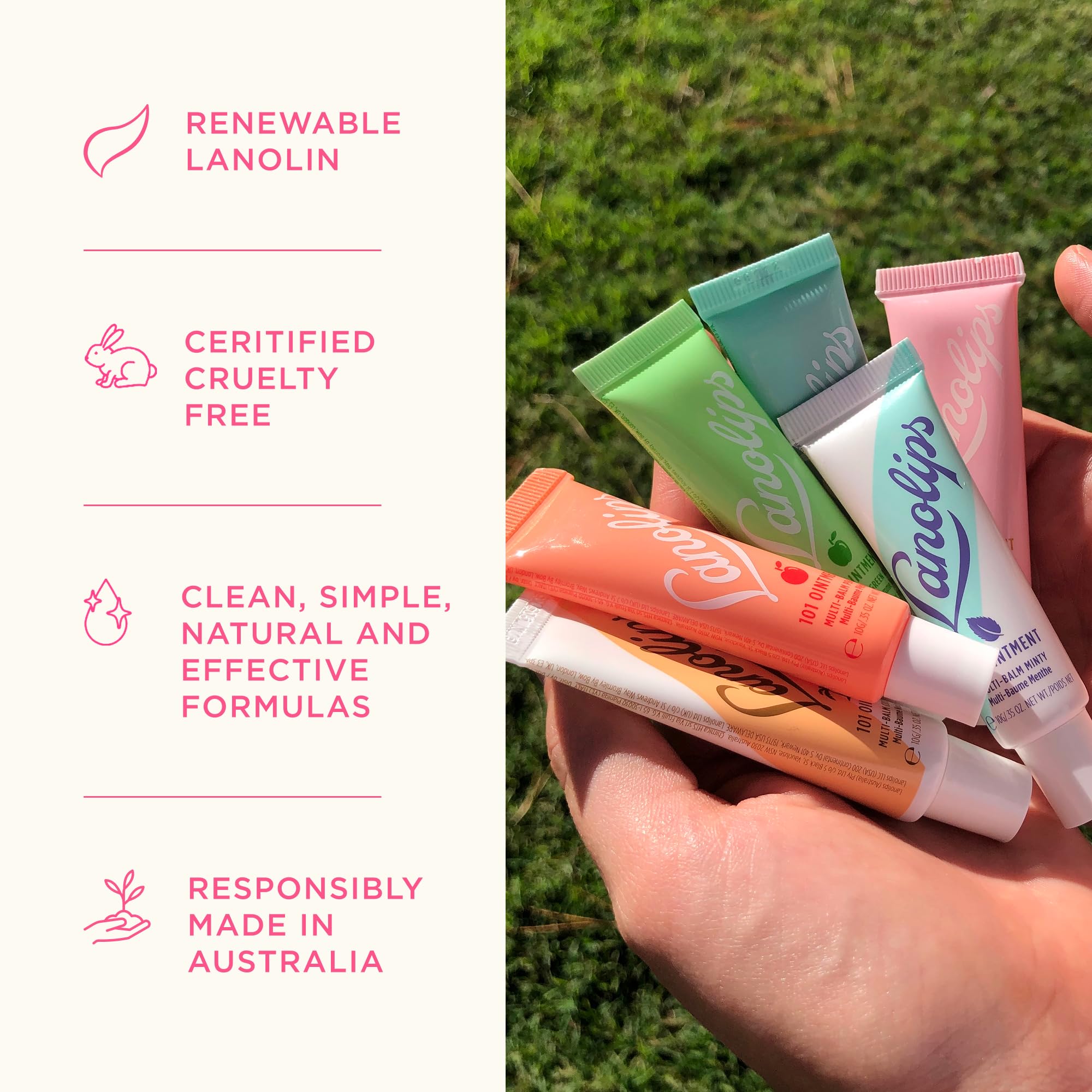 Lanolips Rhubarb balm container open showing creamy texture for comfortable wear.