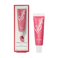 Lanolips Rhubarb tinted lip balm tube close-up for nourishing color on-the-go.