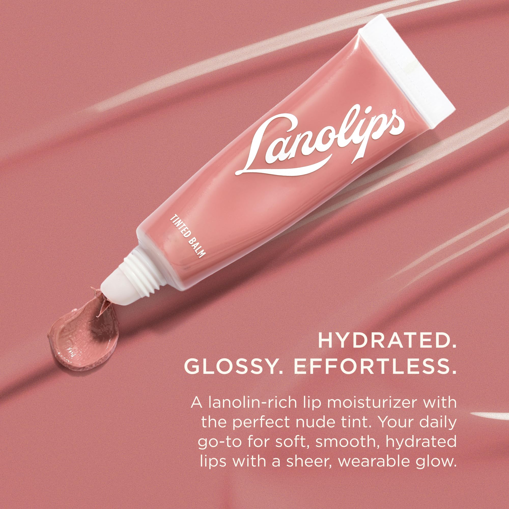 Lanolips Tinted Lip Balm swatch on lips shows nude tint and nourishment.