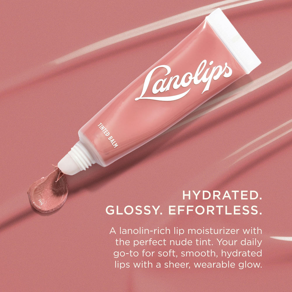 Lanolips Tinted Lip Balm swatch on lips shows nude tint and nourishment.