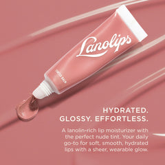 Lanolips Tinted Lip Balm swatch on lips shows nude tint and nourishment.