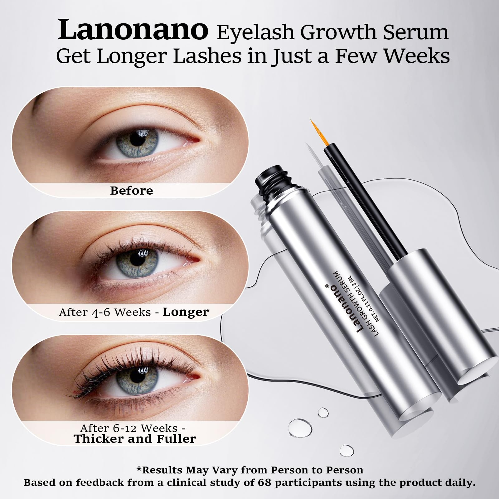 Lanonano lash serum applicator usage showing precise line application
