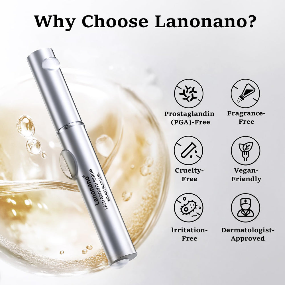 Lanonano lash serum drops on hand showing creamy texture