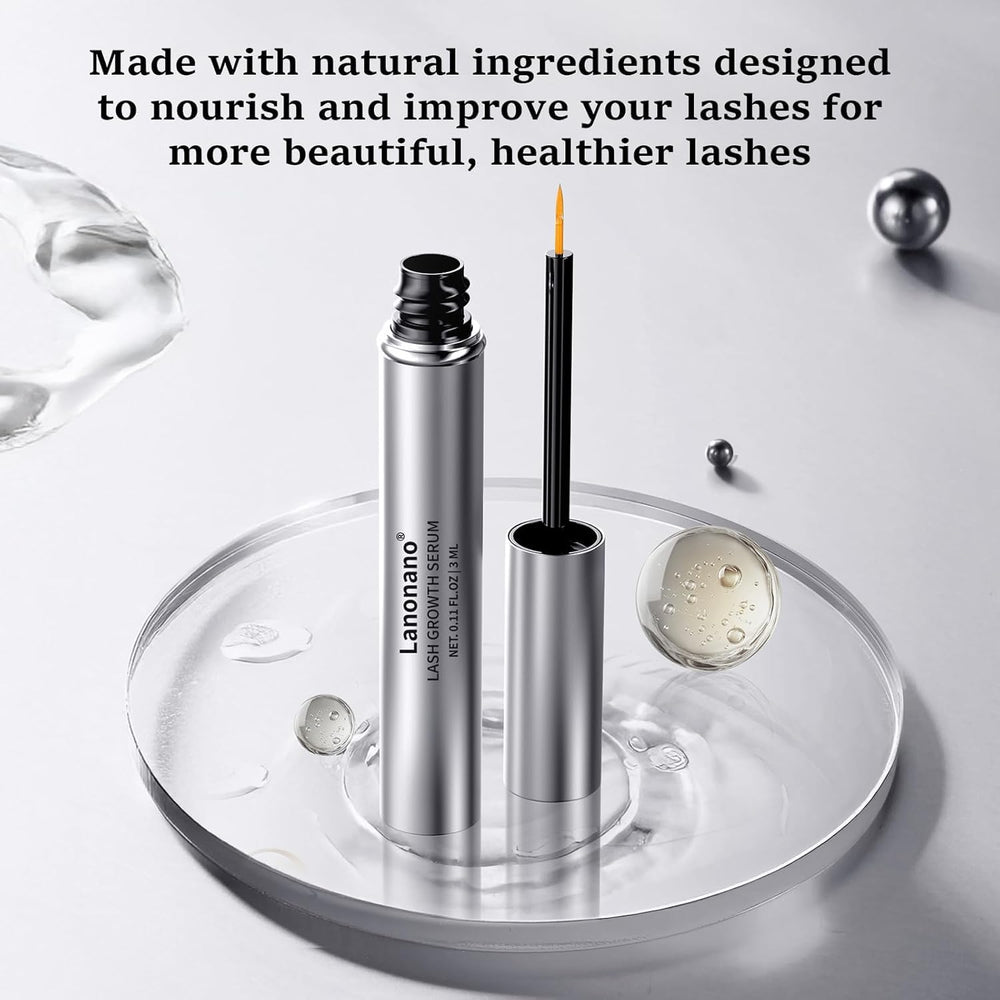 Lanonano lash serum ingredients closeup emphasizing natural components