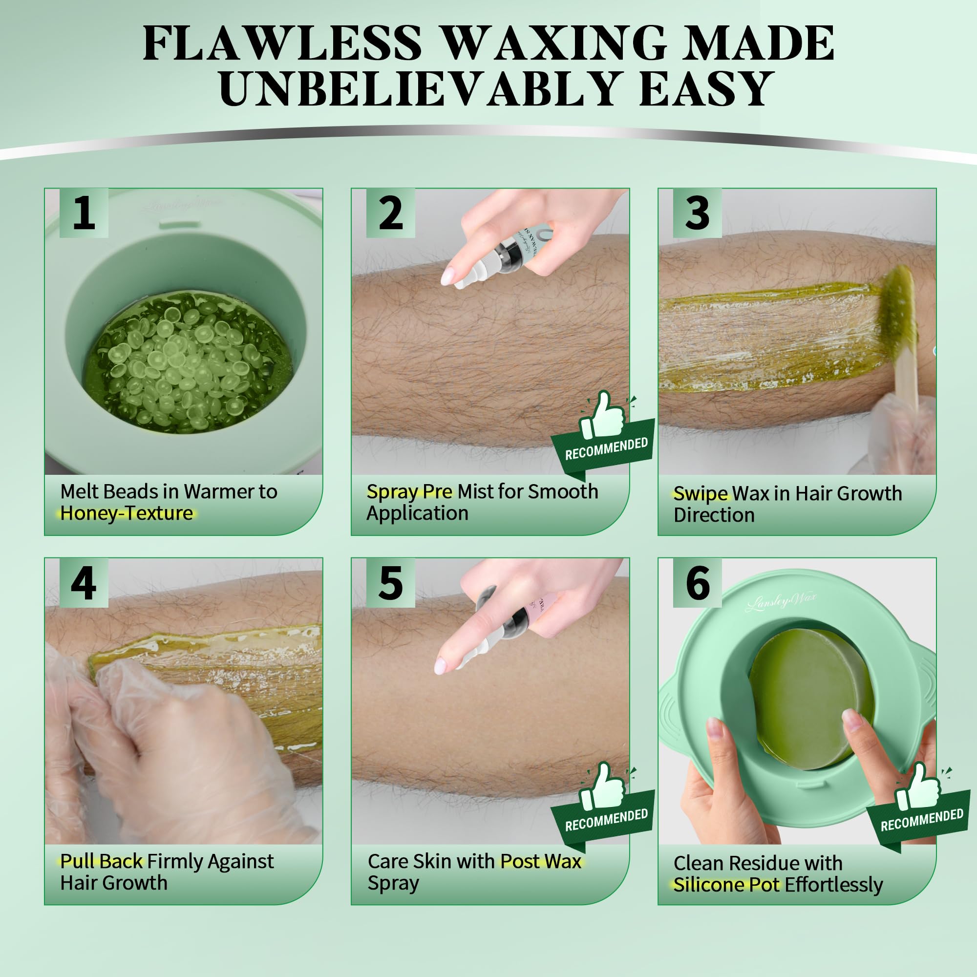 LANSLEYWAX armpit waxing setup using beads for efficient at-home waxing