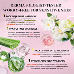 LANSLEYWAX wax beads collection showing multiple formulas for different skin needs.