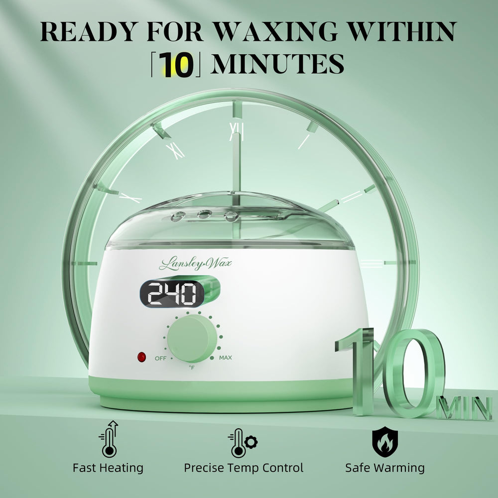 LANSLEYWAX wax-warmer setup focusing on precise heat control for smooth results