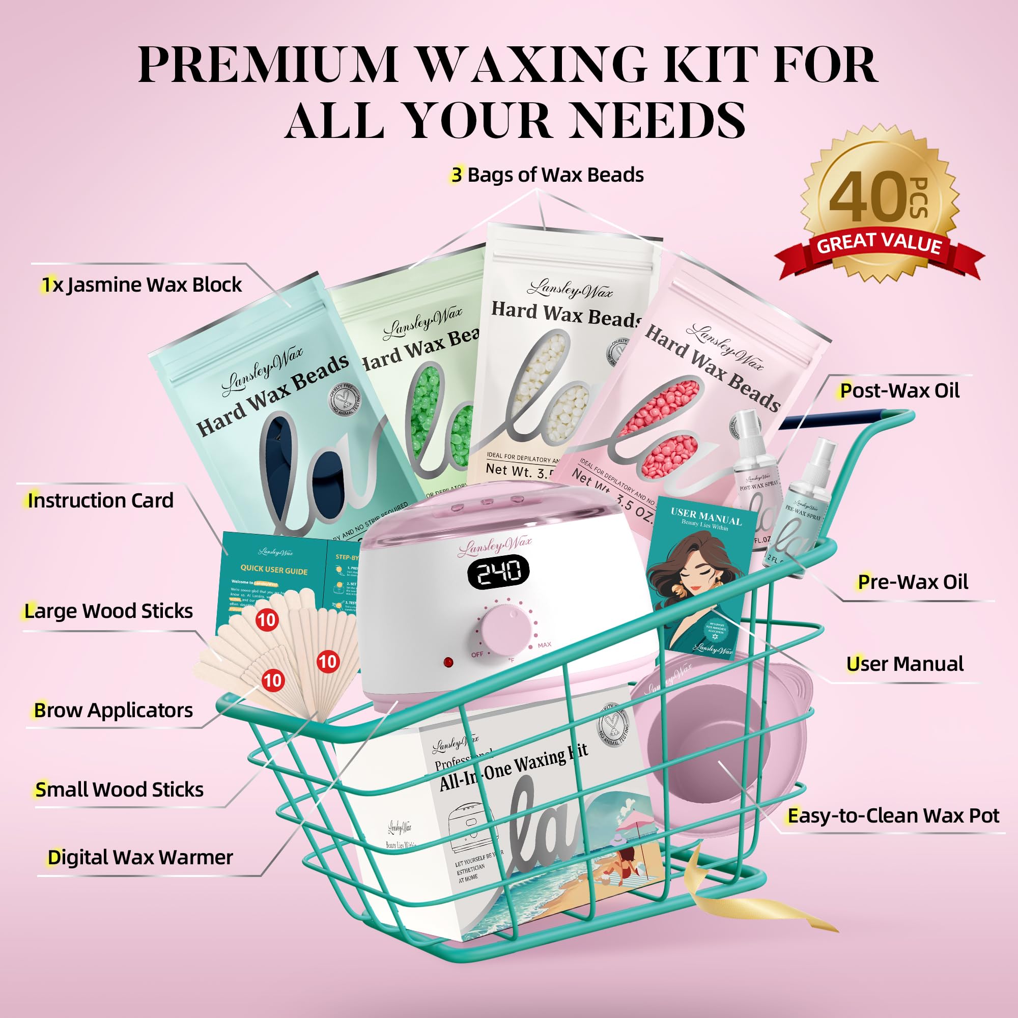 LANSLEYWAX wooden applicators set of 30 for hygienic application.