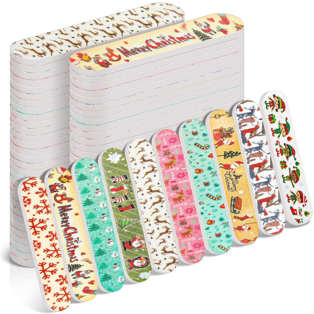 Lanties Christmas nail files 50-pack, compact red double-sided emery boards for precise shaping.
