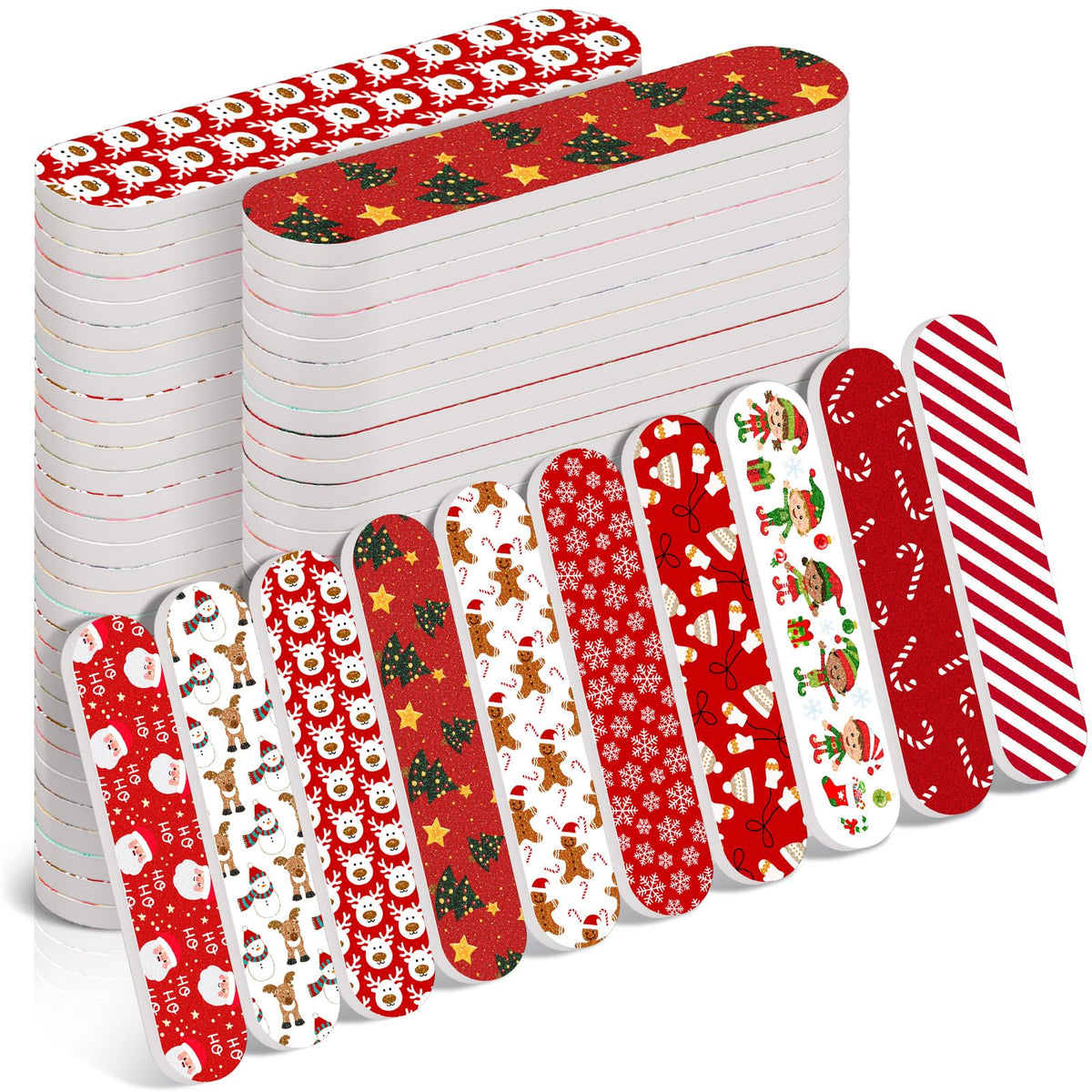 Lanties Christmas nail files bulk pack front view for quick manicures.