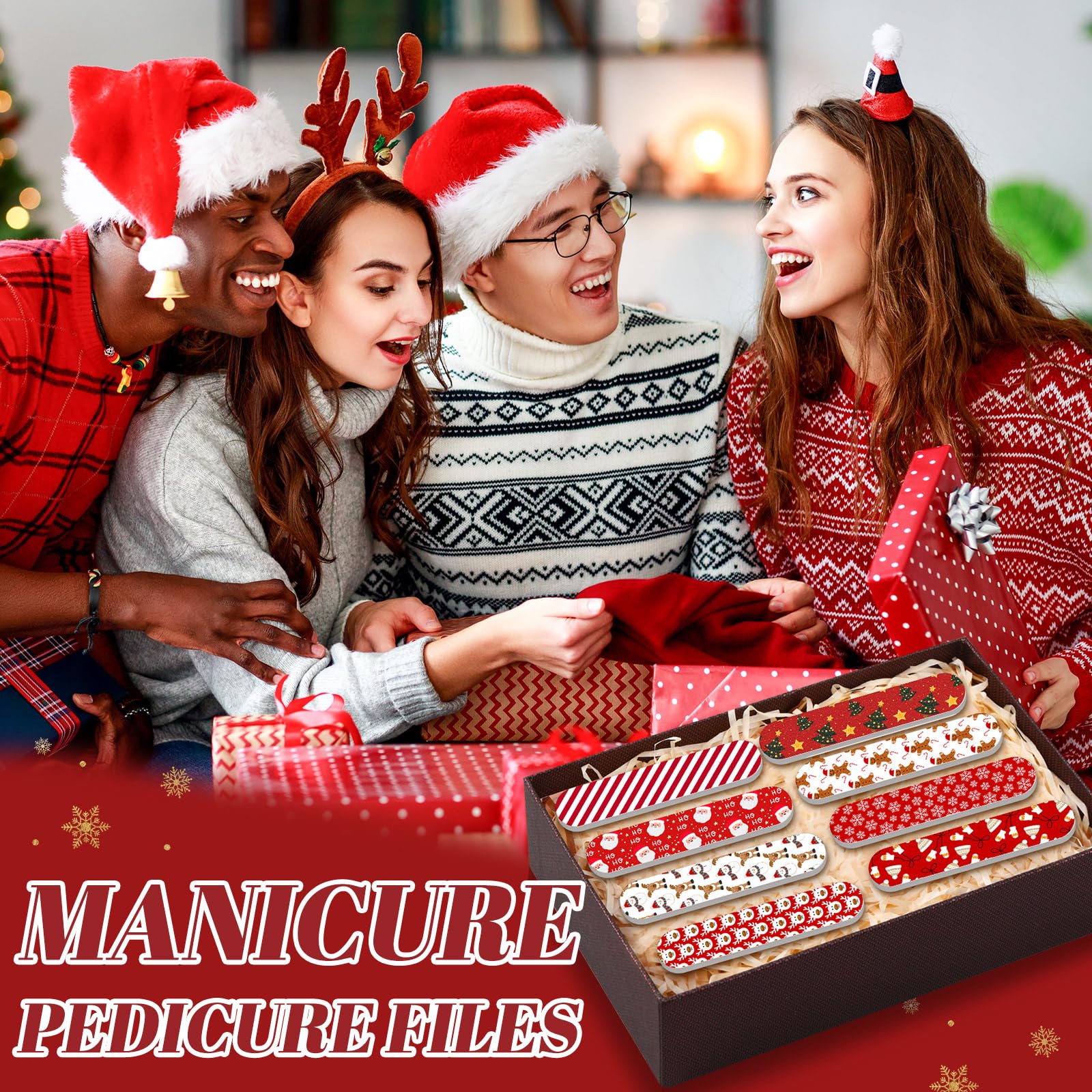 Lanties Christmas nail files in use during manicure for smooth edges.