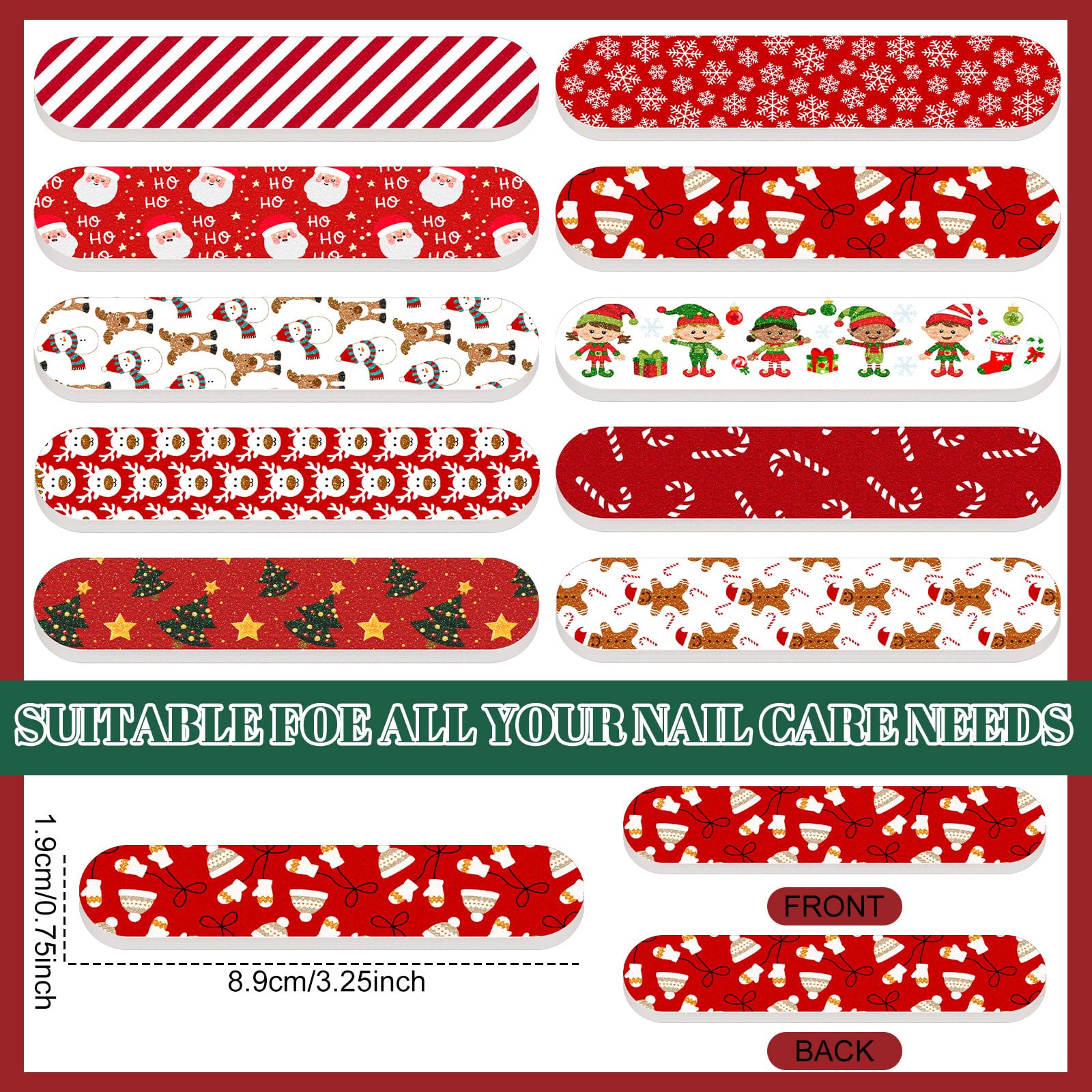 Lanties Christmas nail files with varied patterns for festive holiday nail art.