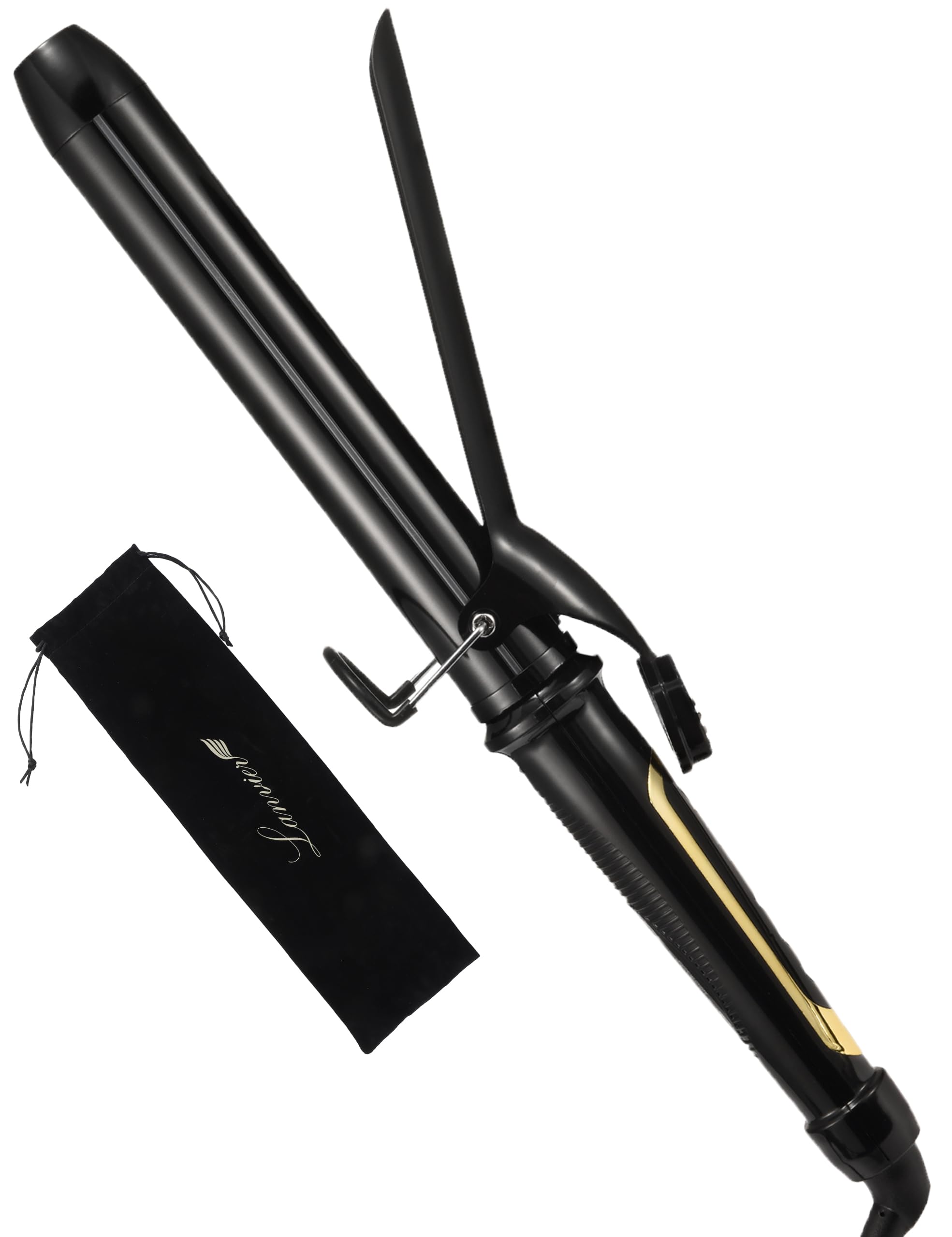 LANVIER curling iron long barrel in use delivers fast, relaxed curls for long hair.