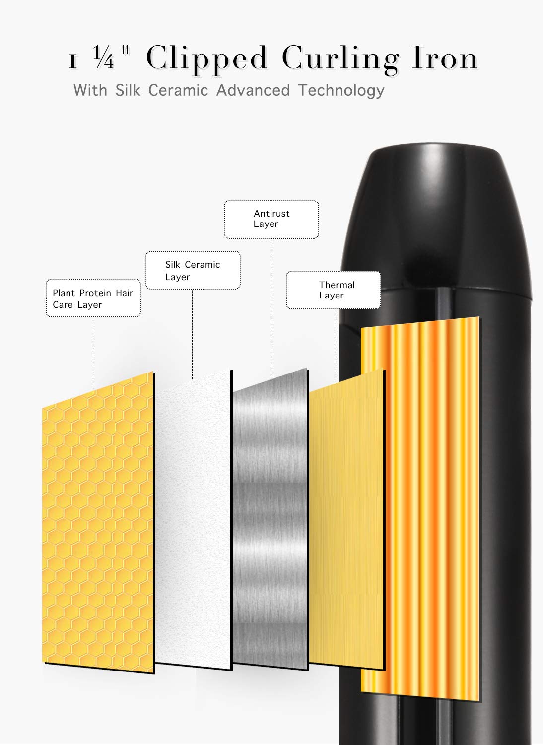 LANVIER heat settings dial close-up showing 300–450°F range for tailored styling.