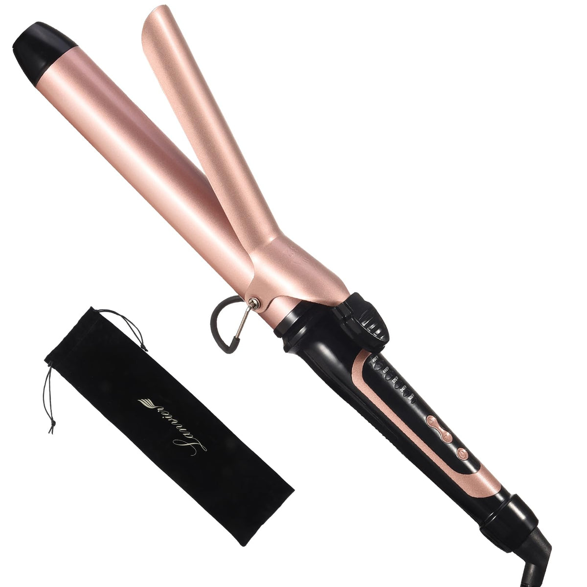 LANVIER rose-gold long-barrel curling iron for long-hair styling versatility.