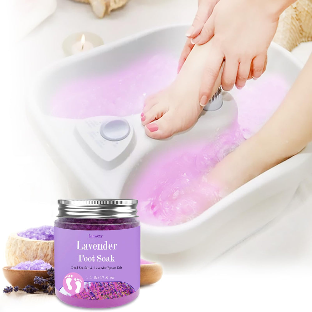 Lanwexy Lavender Foot Soak creating spa-like bubbles during a relaxing bath