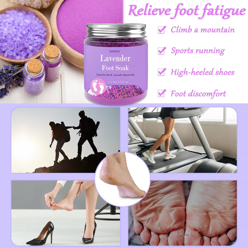 Lanwexy Lavender Foot Soak softens skin and moisturizes tired feet after soak