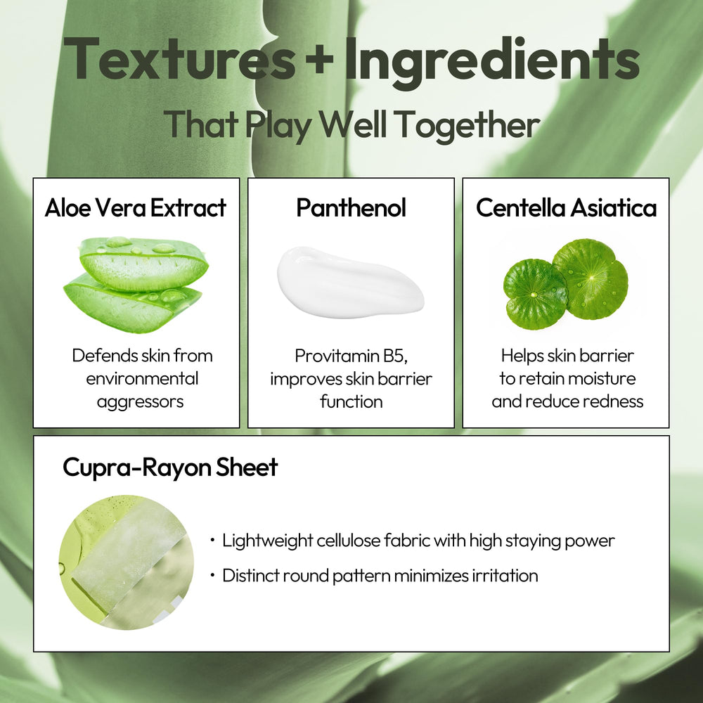 LAPCOS Aloe Sheet Mask closeup texture reveals soft, comfortable material for soothing application.