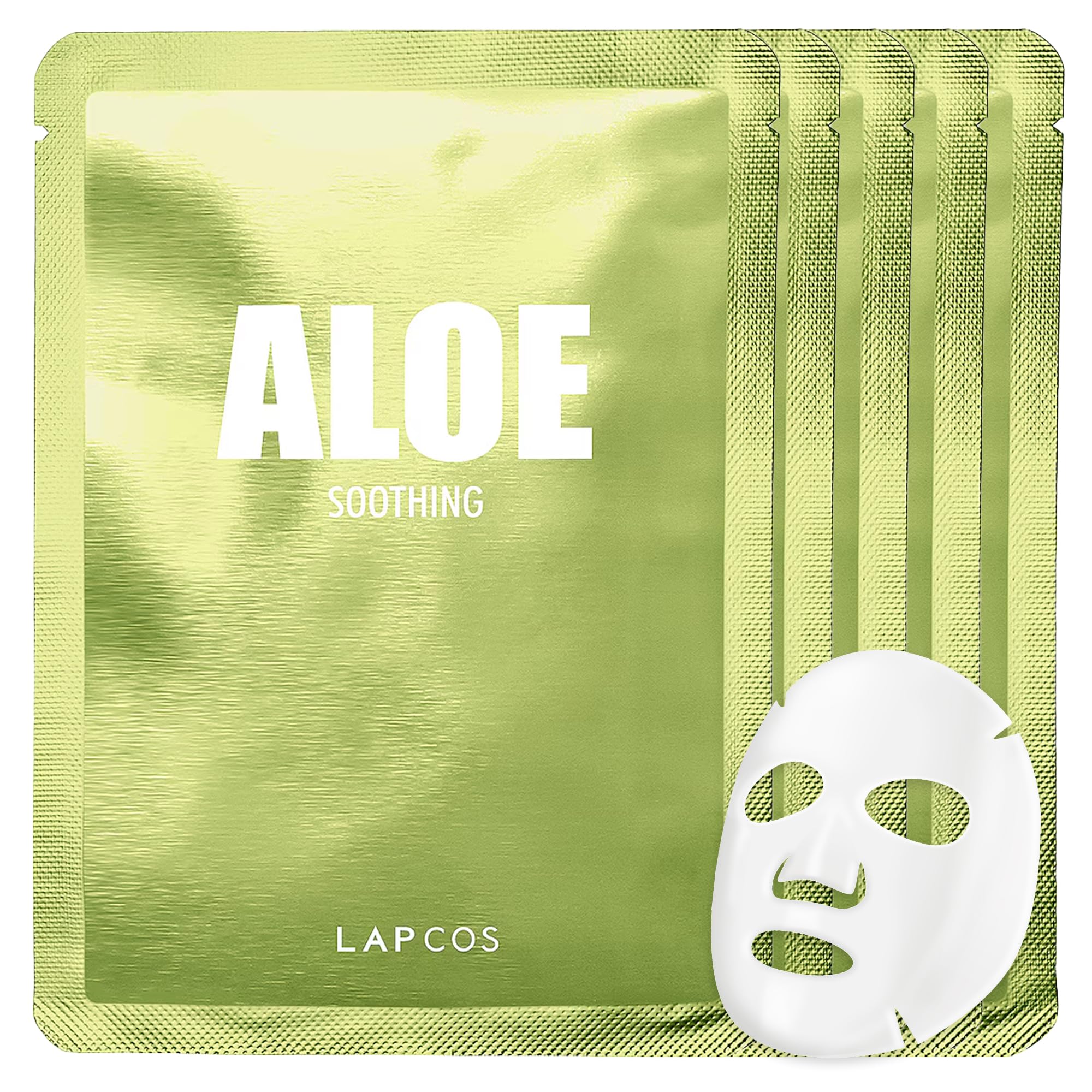 LAPCOS Aloe Sheet Mask pack front shows soothing skincare benefits for daily hydration.