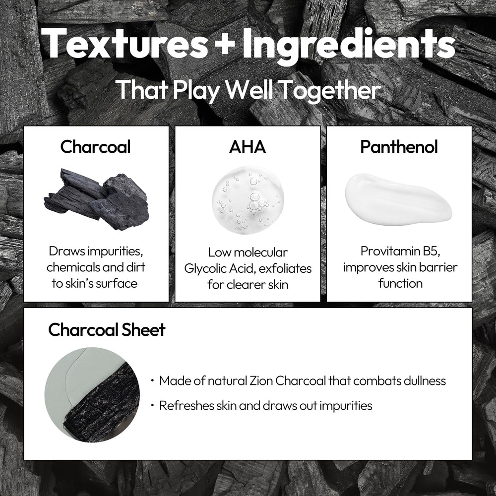 LAPCOS Charcoal Sheet Mask applied to the face for a clarifying treatment.