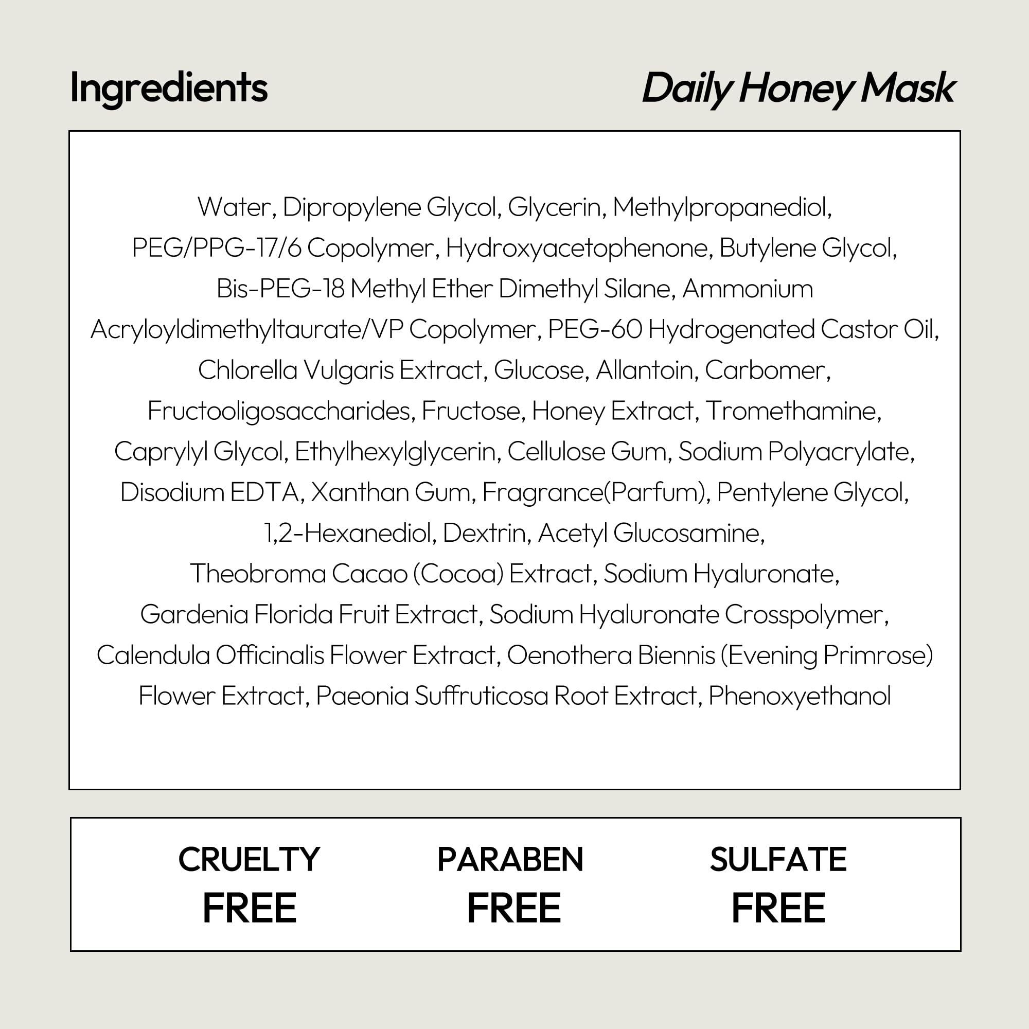 LAPCOS Honey Sheet Mask key ingredients honey and hyaluronic acid for hydration