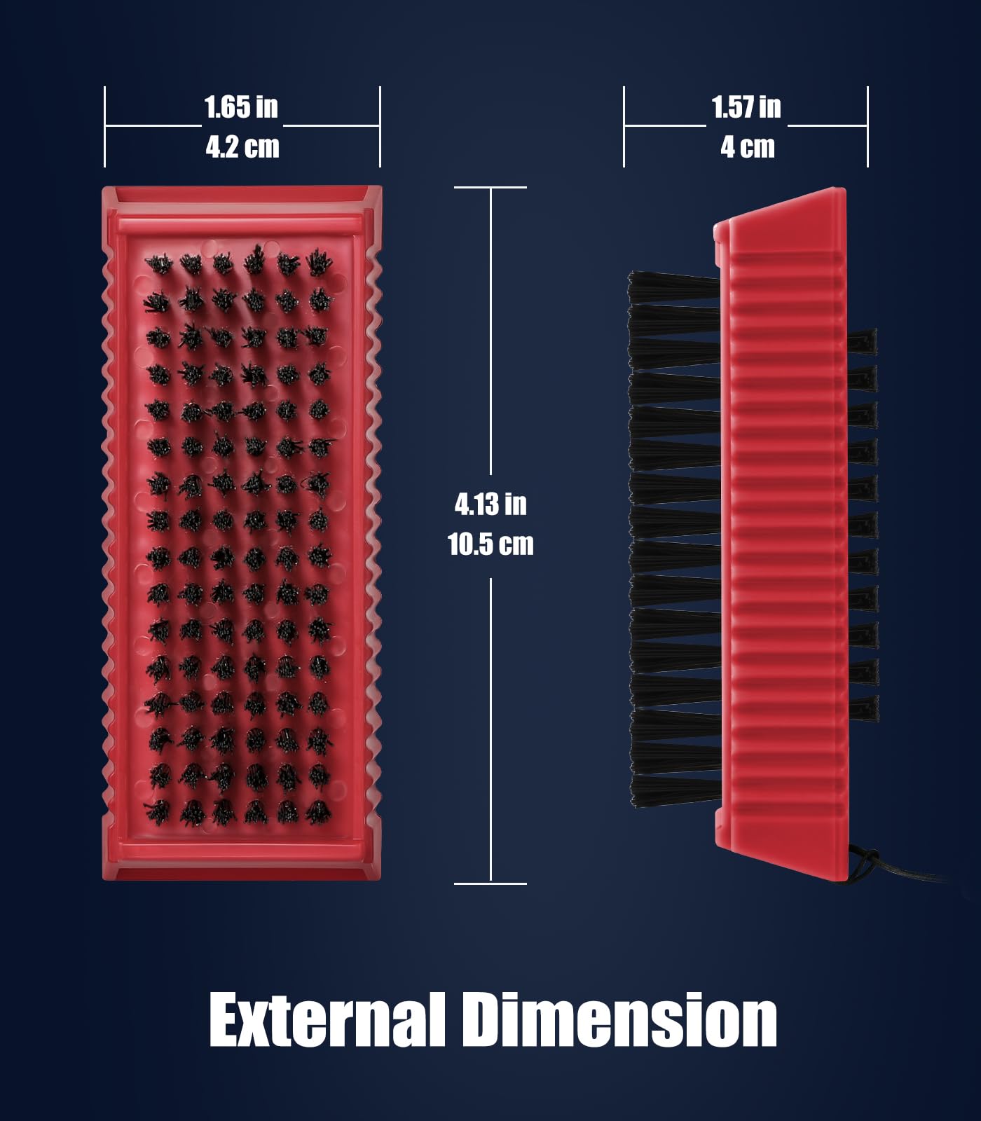 Larbois nail brush bristles red close-up for dirt removal near nails.