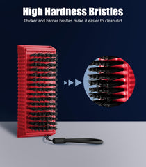 Larbois nail brush side grip red corrugated handle for secure grip.