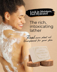 larosanna goat milk soap bar lather close-up showing creamy bubbles for daily cleansing