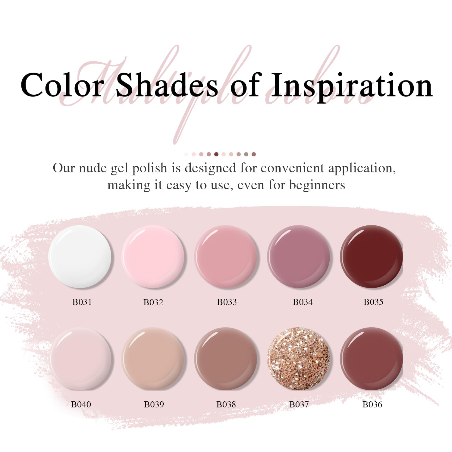 Larvall Beautpal Nude Gel Polish bottle display highlights safe, low odor formula on premium bottles