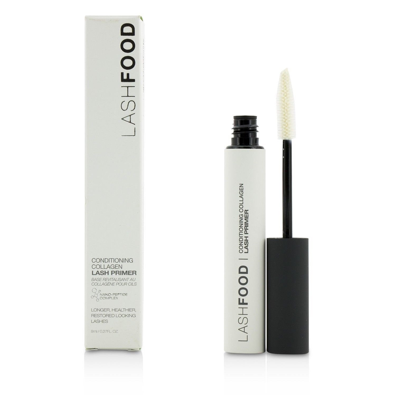 LashFood conditioning collagen fiber primer brush for lash length and volume boost.
