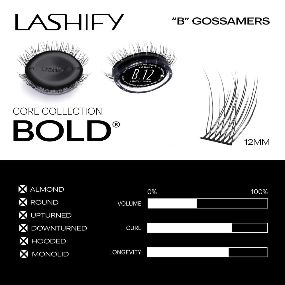 Lashify Bold 12mm Gossamer refill close-up fiber detail in premium Korean silk