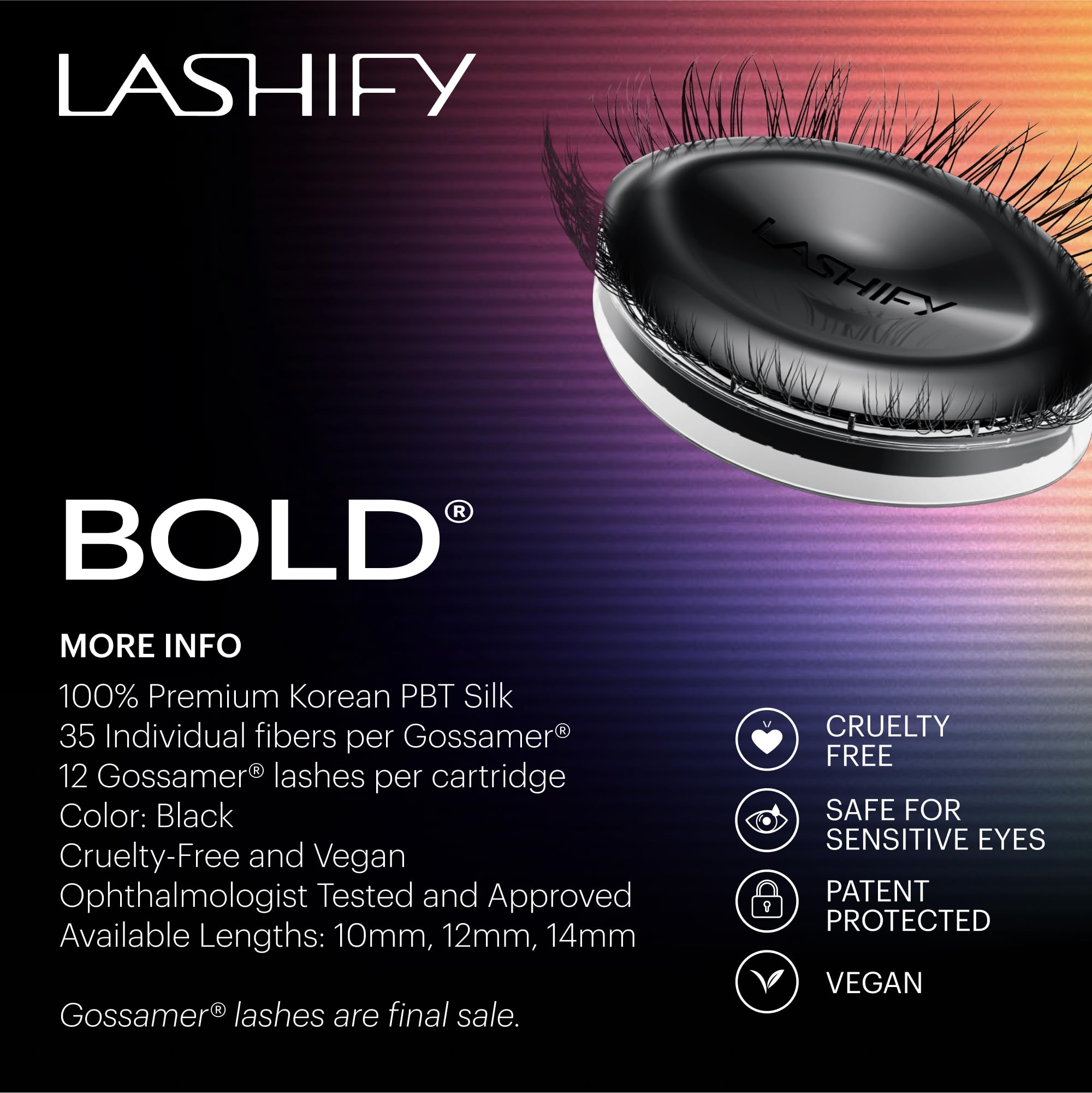 Lashify Bold 12mm Gossamer refill length options range 8–18 mm