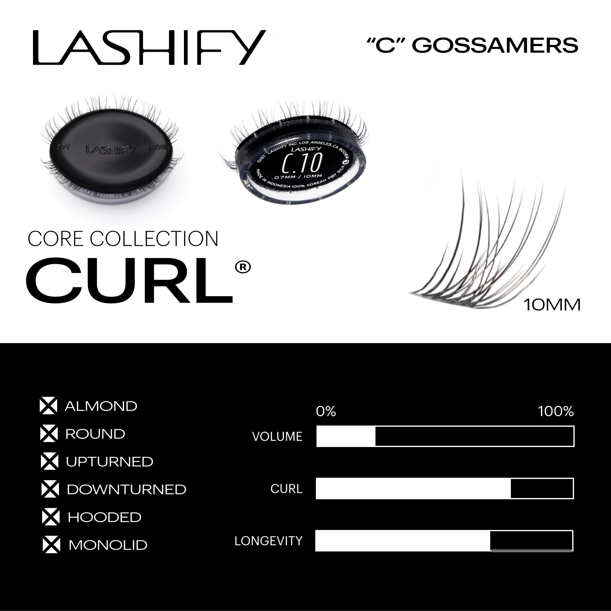 Lashify Curl 10mm Gossamer application wand for precise, controlled lash placement.