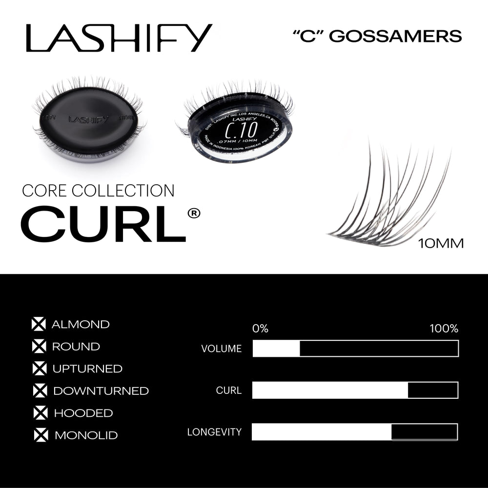 Lashify Curl 10mm Gossamer application wand for precise, controlled lash placement.