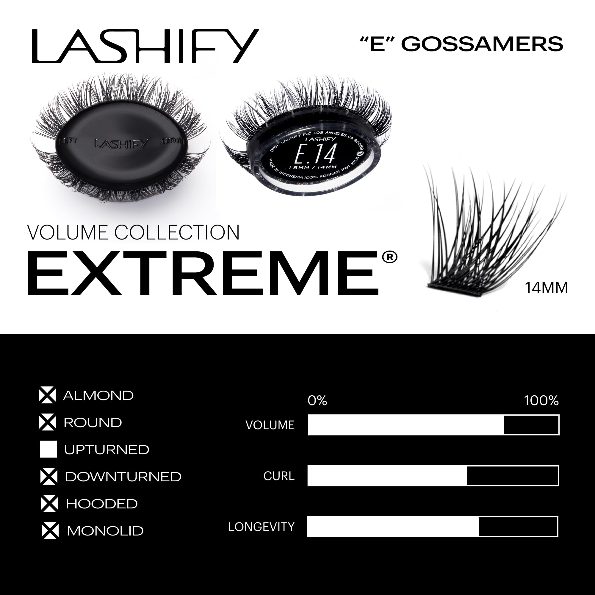 Lashify Extreme Gossamer cartridge close-up showing sizing options for tailored volume.