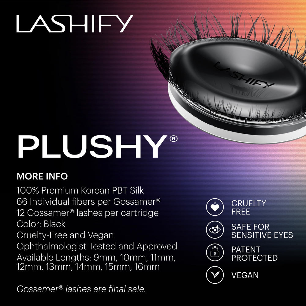 Lashify Plushy 12 lashes per cartridge displayed for fullness.