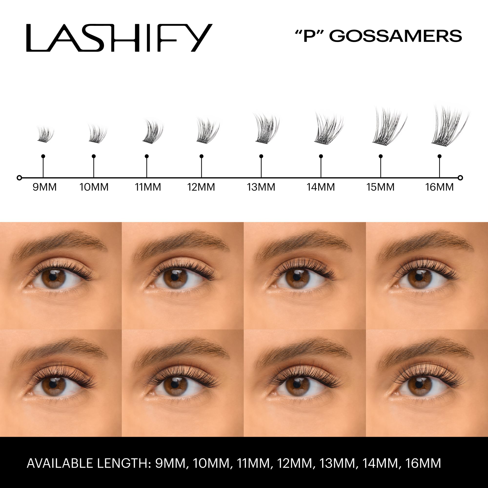 Lashify Plushy color range shown in Truffle, Chocolate, Black for versatile looks.